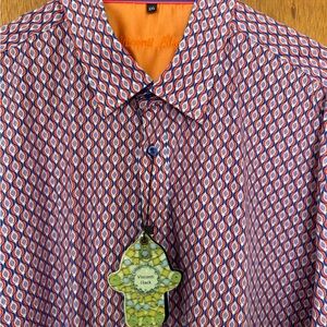 Visconti Men's Geometric Button Down Shirt - Blue and Orange